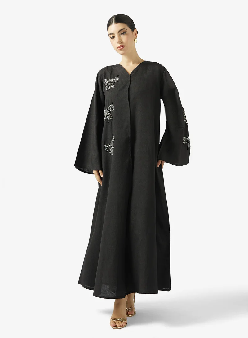 hayas closet  Black Embellished Abaya With Sheila for Women | Best Price UAE